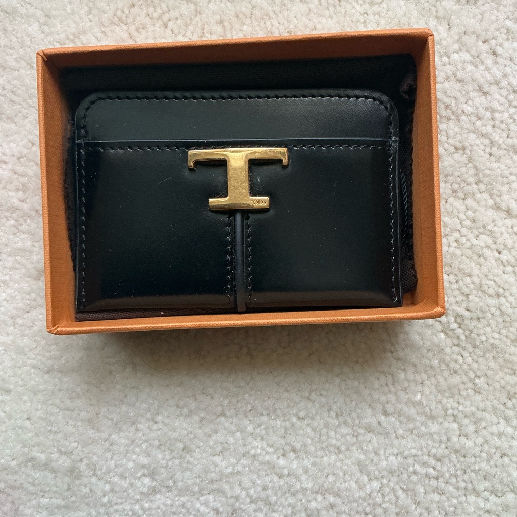 Tods TTimeless Black Logo Card Holder Case In Box